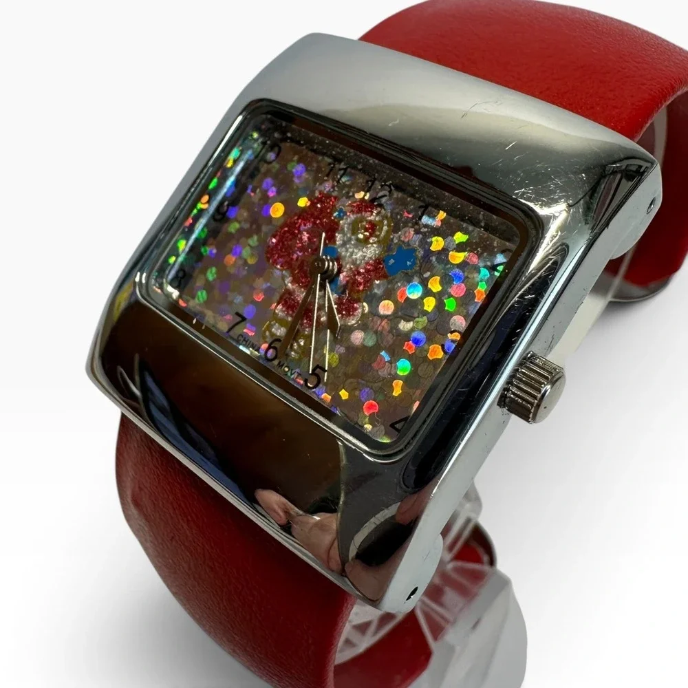 Cuff Watch Womens OS Red Holographic Glitter Dial 28833 114 Santa Christmas